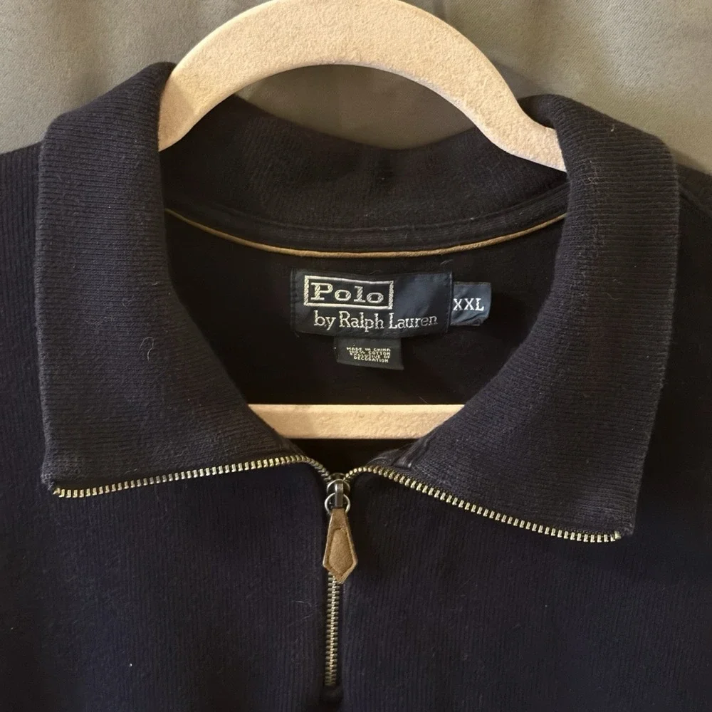 Polo Ralph Lauren 1/4 Zip Pullover Sweater Navy Blue Yellow Pony Men's Sz XXL